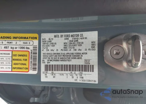 2022 Ford Bronco Sport Big Bend из США, поврежденный, VIN 3FMCR9B61NRE07031